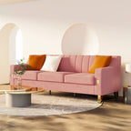 Canapé de luxe en velours rose avec accents dorés - Canapé moderne 3 places avec coussins moelleux
