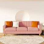 Canapé de luxe en velours rose avec accents dorés - Canapé moderne 3 places avec coussins moelleux