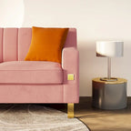 Canapé de luxe en velours rose avec accents dorés - Canapé moderne 3 places avec coussins moelleux
