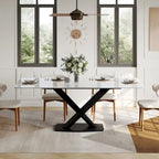 Table de salle à manger rectangulaire moderne avec plateau en pierre frittée brillante, Table de cuisine blanche