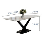 Table de salle à manger rectangulaire moderne avec plateau en pierre frittée brillante, Table de cuisine blanche
