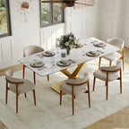 Table de salle à manger rectangulaire moderne avec plateau en pierre frittée brillante, Table de cuisine blanche