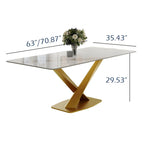 Table de salle à manger rectangulaire moderne avec plateau en pierre frittée brillante, Table de cuisine blanche