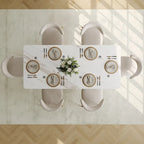 Table de salle à manger rectangulaire moderne avec plateau en pierre frittée brillante, Table de cuisine blanche