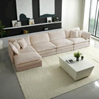 Canapé sectionnel modulable en L 5 places avec pouf, revêtement en chenille