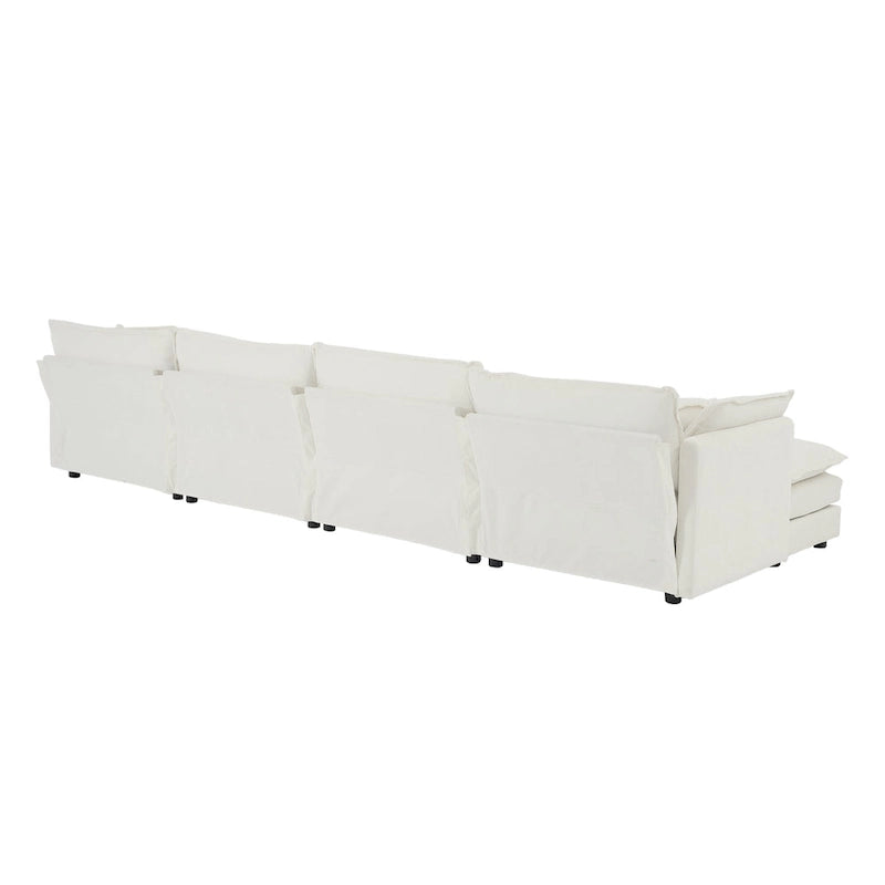 Canapé sectionnel modulable en L 5 places avec pouf, revêtement en chenille