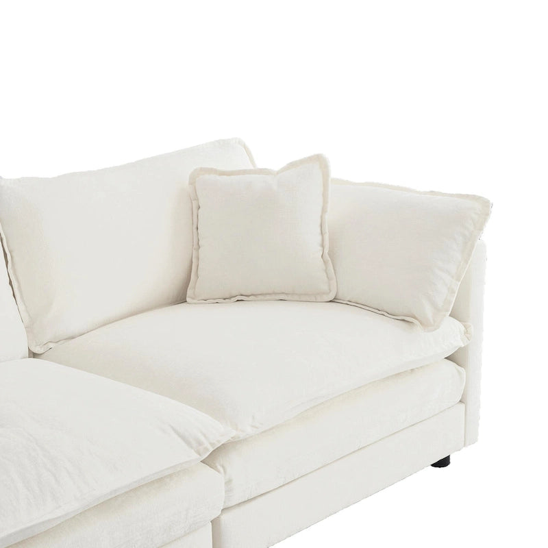 Canapé sectionnel modulable en L 5 places avec pouf, revêtement en chenille