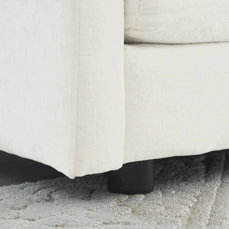 Canapé sectionnel modulable en L 5 places avec pouf, revêtement en chenille