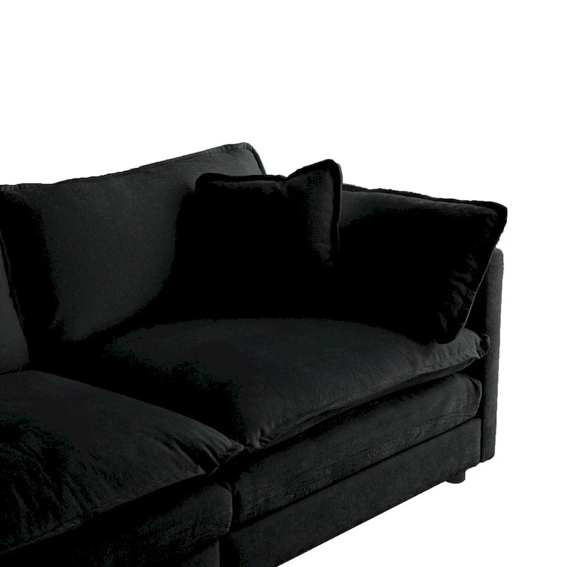 Canapé sectionnel modulable en L 5 places avec pouf, revêtement en chenille