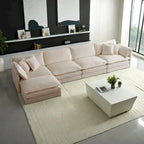 Canapé sectionnel modulable en L 5 places avec pouf, revêtement en chenille