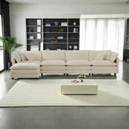 Canapé sectionnel modulable en L 5 places avec pouf, revêtement en chenille