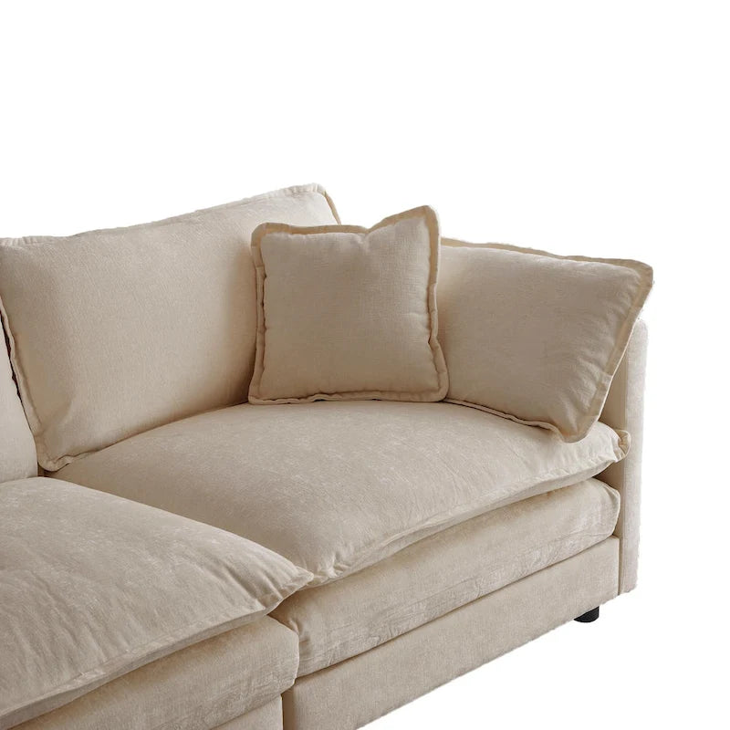 Canapé sectionnel modulable en L 5 places avec pouf, revêtement en chenille