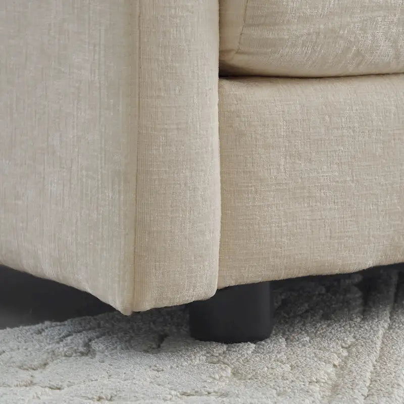 Canapé sectionnel modulable en L 5 places avec pouf, revêtement en chenille