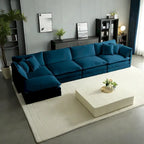 Canapé sectionnel modulable en L 5 places avec pouf, revêtement en chenille