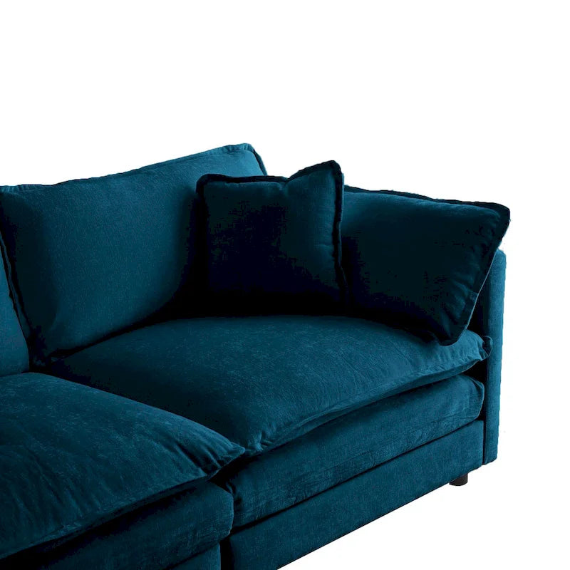 Canapé sectionnel modulable en L 5 places avec pouf, revêtement en chenille