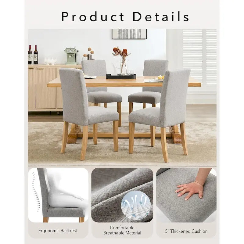 Lot de 4 chaises de salle à manger modernes en tissu, chaises de cuisine rembourrées avec dossier incurvé et pieds en bois