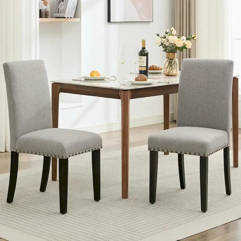 Lot de 4 chaises de salle à manger modernes en tissu, chaises de cuisine rembourrées avec dossier incurvé et pieds en bois