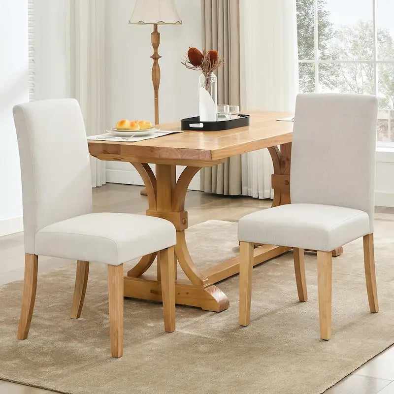 Lot de 4 chaises de salle à manger modernes en tissu, chaises de cuisine rembourrées avec dossier incurvé et pieds en bois