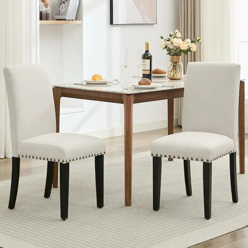 Lot de 4 chaises de salle à manger modernes en tissu, chaises de cuisine rembourrées avec dossier incurvé et pieds en bois