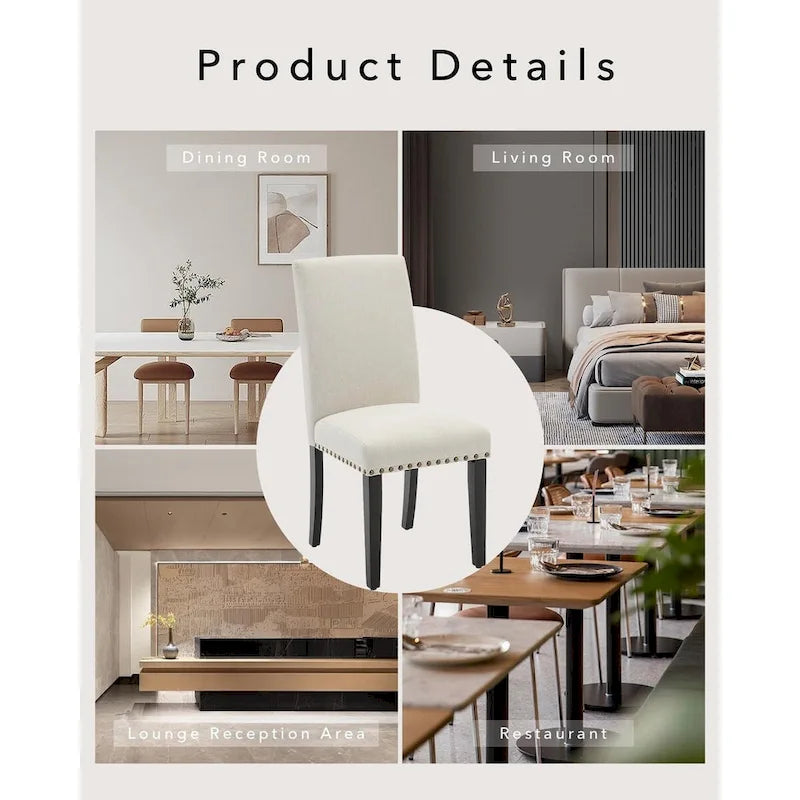 Lot de 4 chaises de salle à manger modernes en tissu, chaises de cuisine rembourrées avec dossier incurvé et pieds en bois