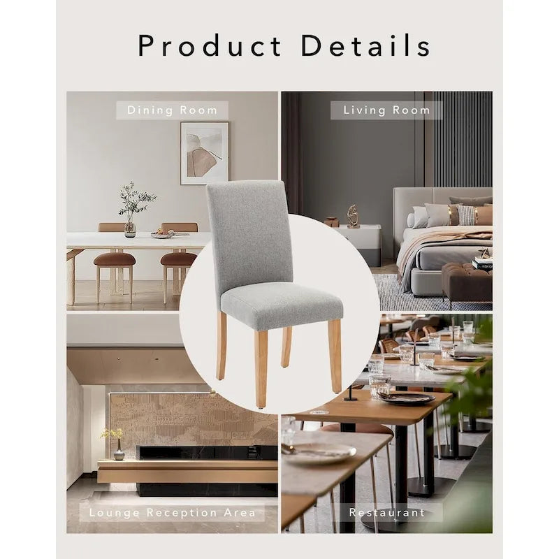 Lot de 4 chaises de salle à manger modernes en tissu, chaises de cuisine rembourrées avec dossier incurvé et pieds en bois