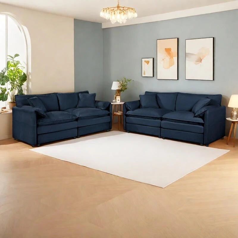 Ensemble de canapés 2 places en chenille « Cloud » de 192 cm avec assise profonde et 4 oreillers