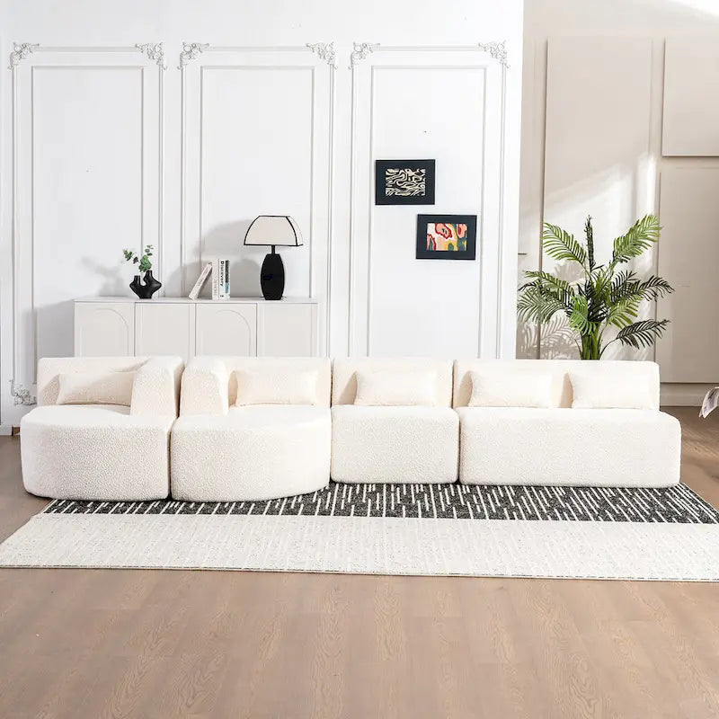 Canapé modulaire rembourré avec 2 méridiennes incurvées et 5 coussins de dossier, canapé modulable pour salon