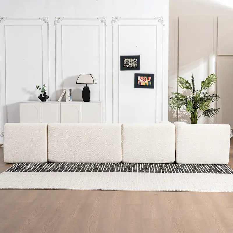 Canapé modulaire rembourré avec 2 méridiennes incurvées et 5 coussins de dossier, canapé modulable pour salon