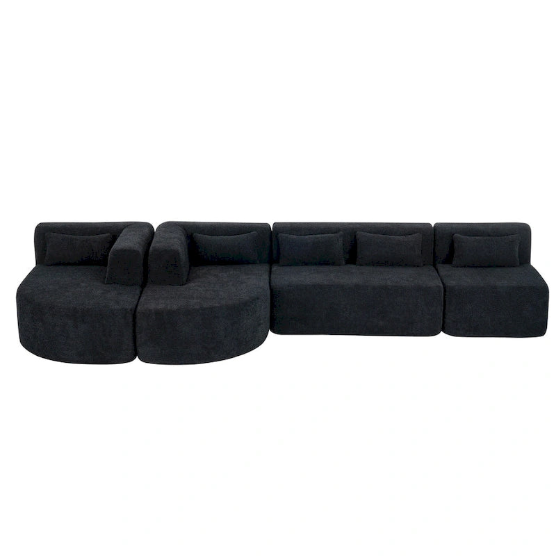 Canapé modulaire rembourré avec 2 méridiennes incurvées et 5 coussins de dossier, canapé modulable pour salon