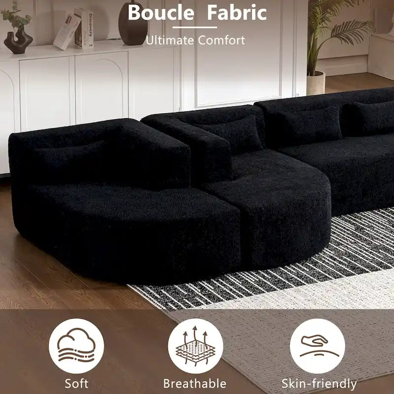 Canapé modulaire rembourré avec 2 méridiennes incurvées et 5 coussins de dossier, canapé modulable pour salon
