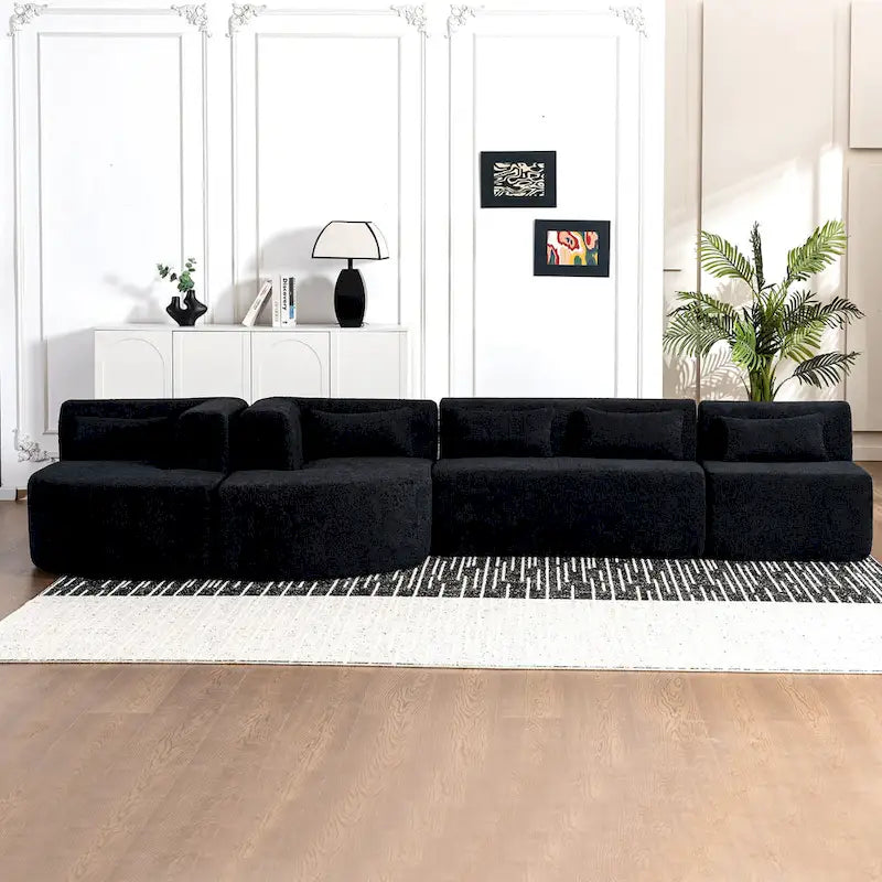 Canapé modulaire rembourré avec 2 méridiennes incurvées et 5 coussins de dossier, canapé modulable pour salon