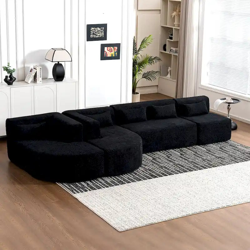 Canapé modulaire rembourré avec 2 méridiennes incurvées et 5 coussins de dossier, canapé modulable pour salon