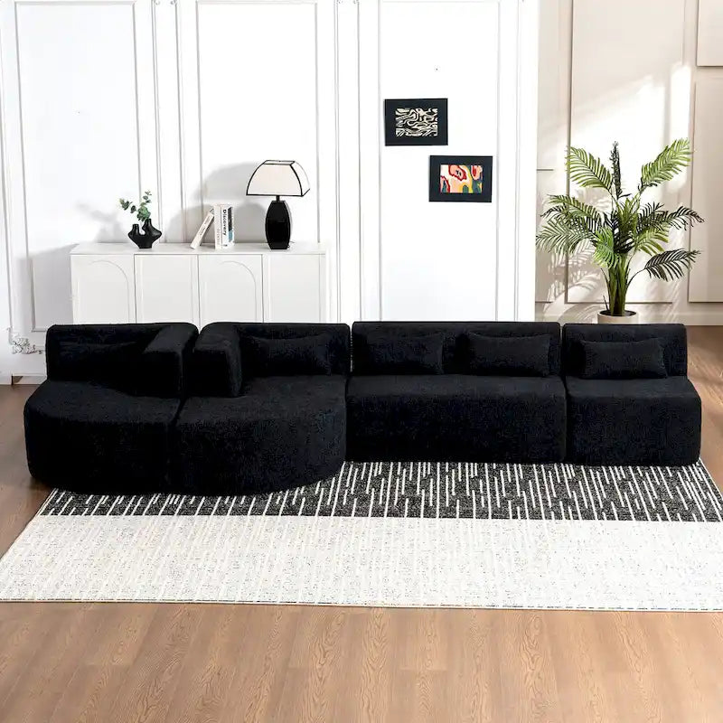 Canapé modulaire rembourré avec 2 méridiennes incurvées et 5 coussins de dossier, canapé modulable pour salon