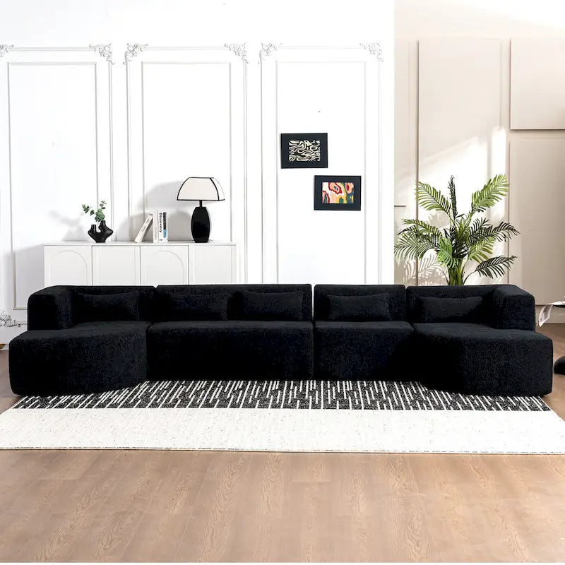 Canapé modulaire rembourré avec 2 méridiennes incurvées et 5 coussins de dossier, canapé modulable pour salon