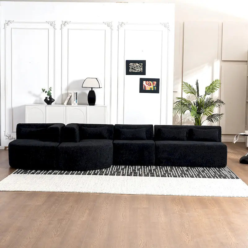 Canapé modulaire rembourré avec 2 méridiennes incurvées et 5 coussins de dossier, canapé modulable pour salon