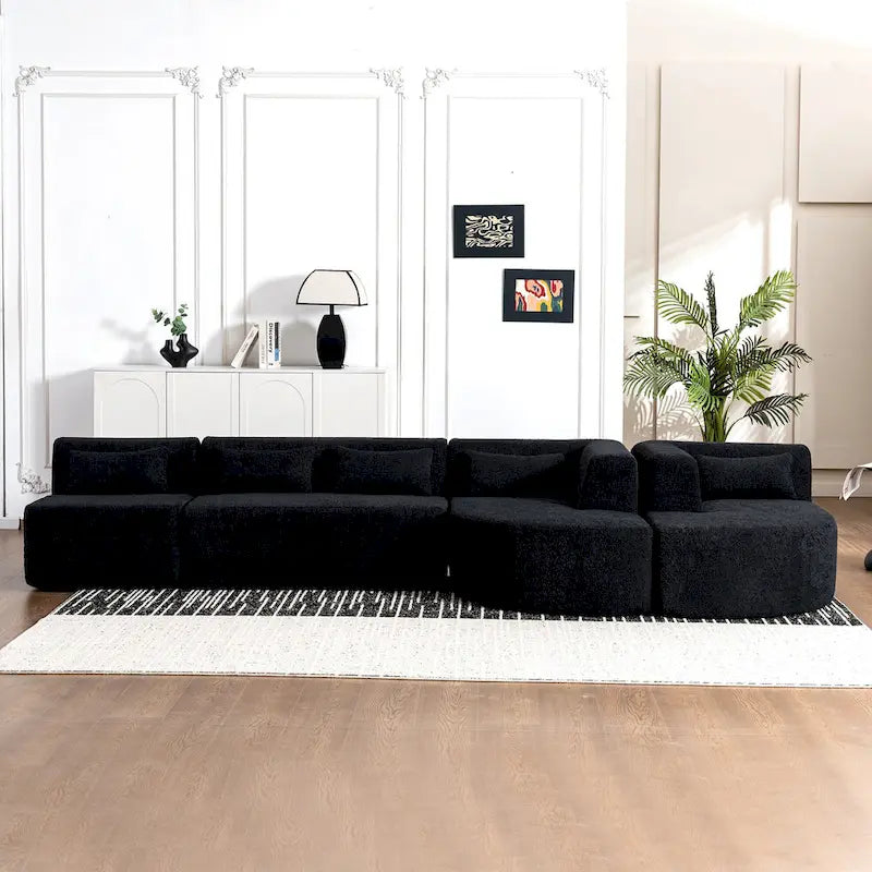 Canapé modulaire rembourré avec 2 méridiennes incurvées et 5 coussins de dossier, canapé modulable pour salon