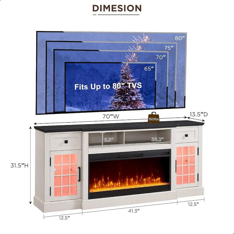 Meuble TV de cheminée de ferme pour téléviseur de 80 pouces, Centre de divertissement