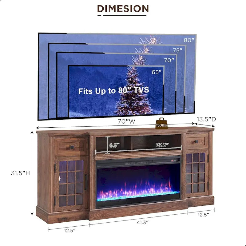 Meuble TV de cheminée de ferme pour téléviseur de 80 pouces, Centre de divertissement