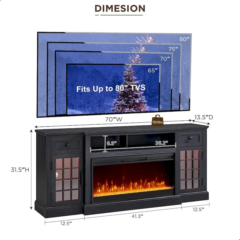 Meuble TV de cheminée de ferme pour téléviseur de 80 pouces, Centre de divertissement