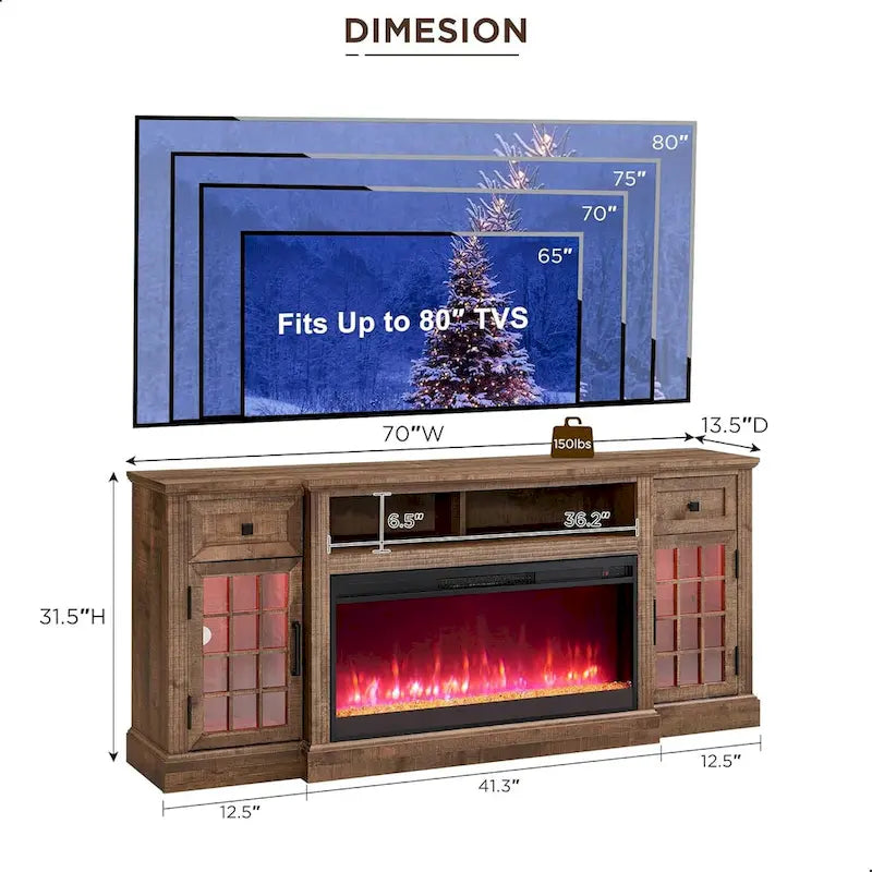 Meuble TV de cheminée de ferme pour téléviseur de 80 pouces, Centre de divertissement