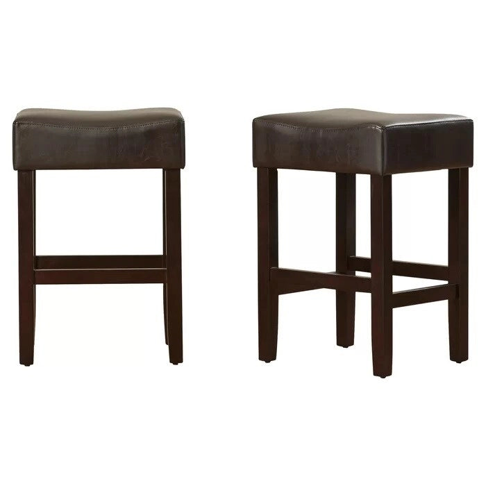 Lot de 2 tabourets de bar modernes 26,75" avec siège en cuir, design sans dossier, pieds en bois massif pour bar, salle à manger, salon