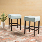 Lot de 2 tabourets de bar modernes 26,75" avec siège en cuir, design sans dossier, pieds en bois massif pour bar, salle à manger, salon