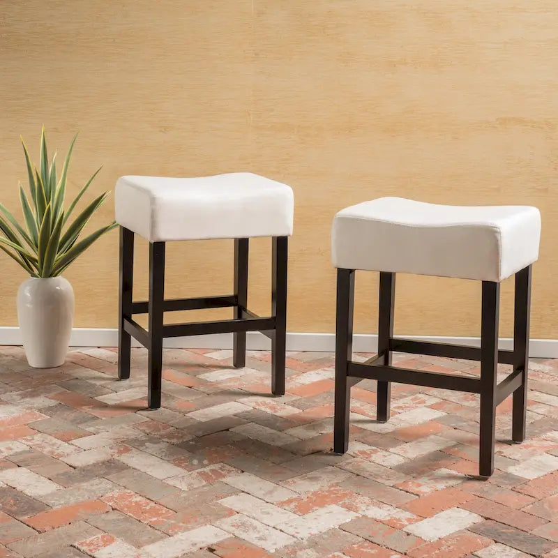 Lot de 2 tabourets de bar modernes 26,75" avec siège en cuir, design sans dossier, pieds en bois massif pour bar, salle à manger, salon