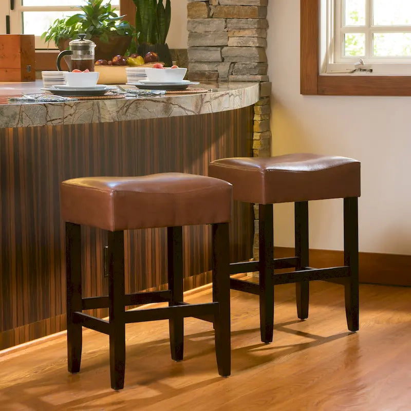 Lot de 2 tabourets de bar modernes 26,75" avec siège en cuir, design sans dossier, pieds en bois massif pour bar, salle à manger, salon