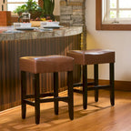 Lot de 2 tabourets de bar modernes 26,75" avec siège en cuir, design sans dossier, pieds en bois massif pour bar, salle à manger, salon