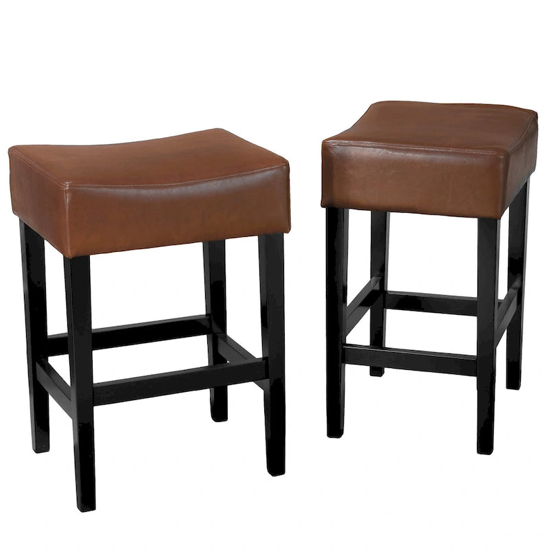 Lot de 2 tabourets de bar modernes 26,75" avec siège en cuir, design sans dossier, pieds en bois massif pour bar, salle à manger, salon