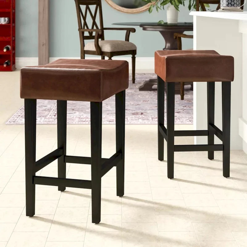 Lot de 2 tabourets de bar modernes 26,75" avec siège en cuir, design sans dossier, pieds en bois massif pour bar, salle à manger, salon
