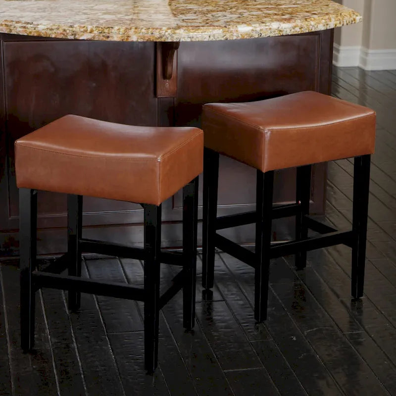 Lot de 2 tabourets de bar modernes 26,75" avec siège en cuir, design sans dossier, pieds en bois massif pour bar, salle à manger, salon