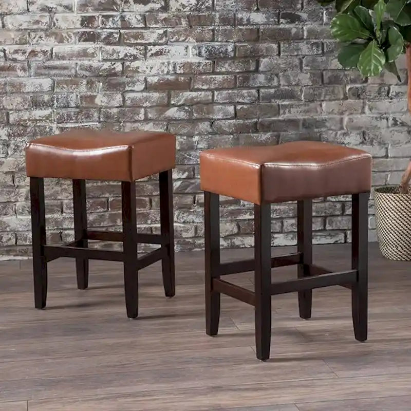 Lot de 2 tabourets de bar modernes 26,75" avec siège en cuir, design sans dossier, pieds en bois massif pour bar, salle à manger, salon