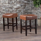 Lot de 2 tabourets de bar modernes 26,75" avec siège en cuir, design sans dossier, pieds en bois massif pour bar, salle à manger, salon